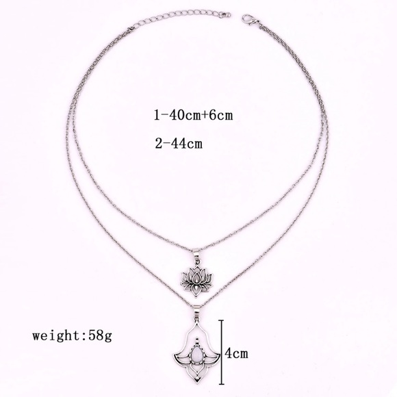 New Silver Lotus Flower Boho Necklace - Picture 5 of 5